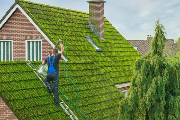 Dachentmoosung in Bienne 2500 und Wartung der Dachrinnen